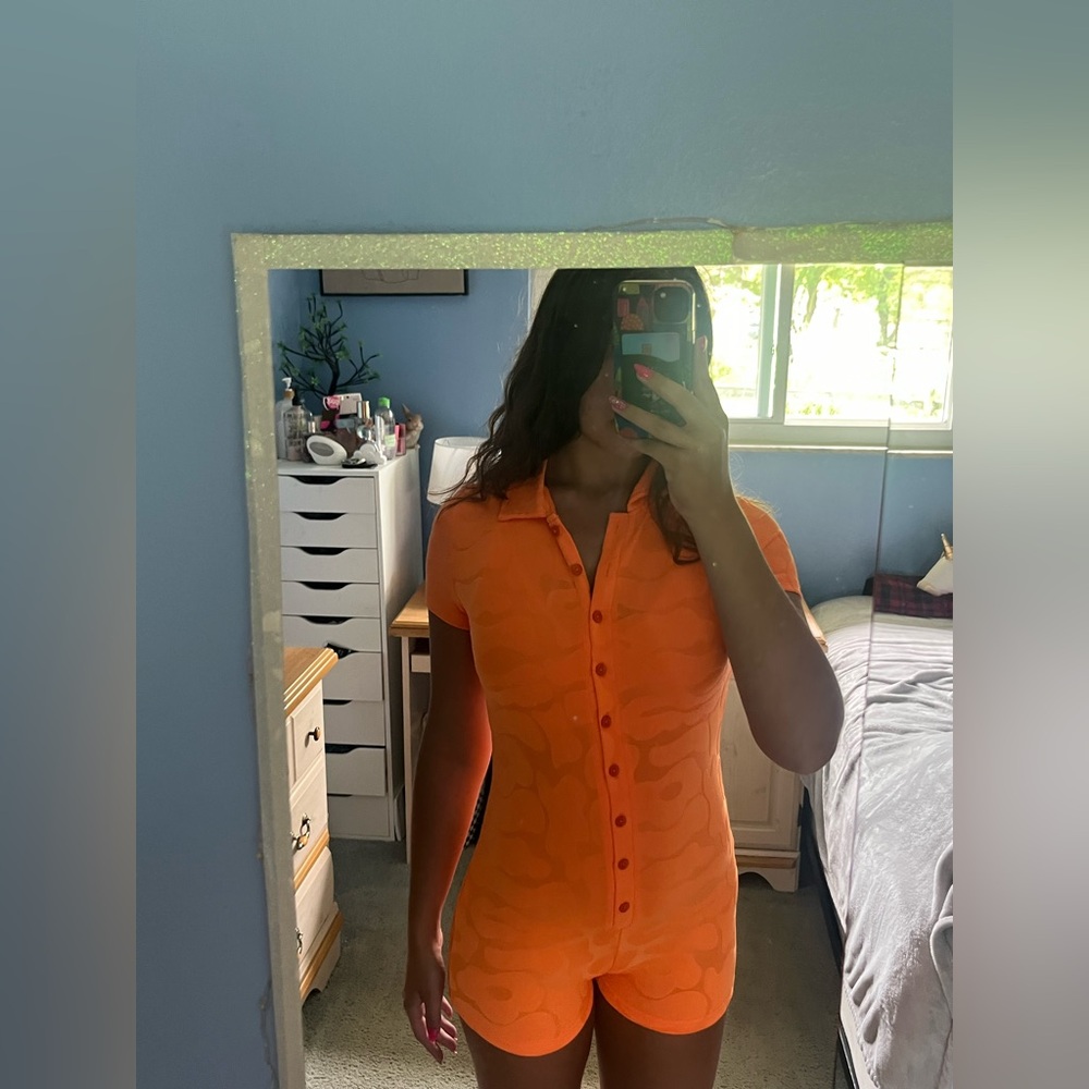 Amazon tight floral, neon, orange romper